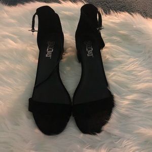 Black open toed wedges